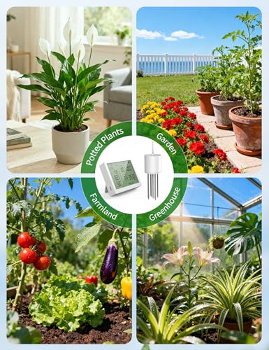 7 in 1 Soil Meter, Digital Soil Test Kit of PH/Sunlight/Fertility/Soil & Air Temp, Humidity Meter for Indoor & Outdoor Plant, Growing Environment Tester with Large LCD Display for Farm, Garden & Lawn