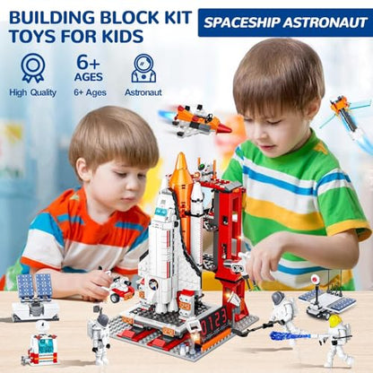 Space Exploration Shuttle Toys, 12-in-1 STEM Aerospace Building Kit Toy, Rocket Building Kit Toy with Launcher, Astronauts, Airplane Rocket, Gift for 6 7 8 9 10 11 12+ Years Old, 855 Pcs