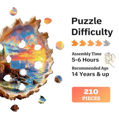 Jigfoxy Wooden Puzzles for Adults, Sunset by the Seaside Wood Puzzles Adult - color: Sunset By the Seaside, size: Large