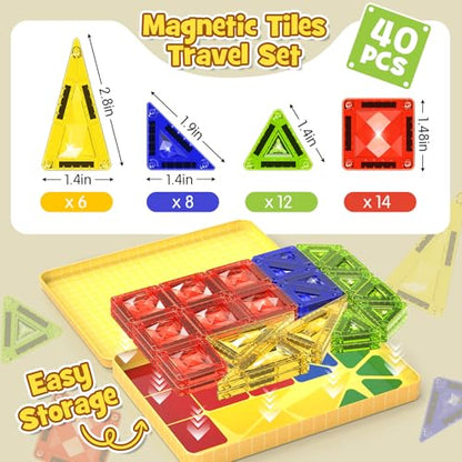40PCS Magnetic Tiles Travel Storage Diamond Blocks 10% Thicker 3+ - size: 40 PCS