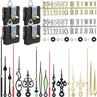 Mudder 4 Pieces Quartz DIY Wall Clock, Clock Numerals Kit, Movement Mechanism Battery Operated Clock Motor Kit with 6 Different Pairs of Hands for DIY Clock Repairment