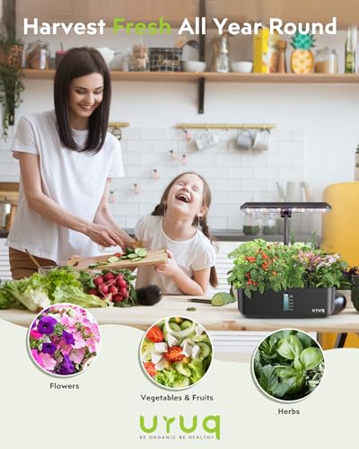 URUQ 12 Pods Hydroponic Growing System Grow Light Remote Control Charcoal - color: Charcoal