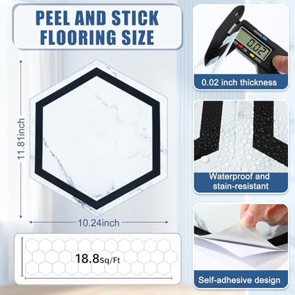 60 Pcs Hexagon Peel and Stick PVC Flooring Tile with Tool Kit