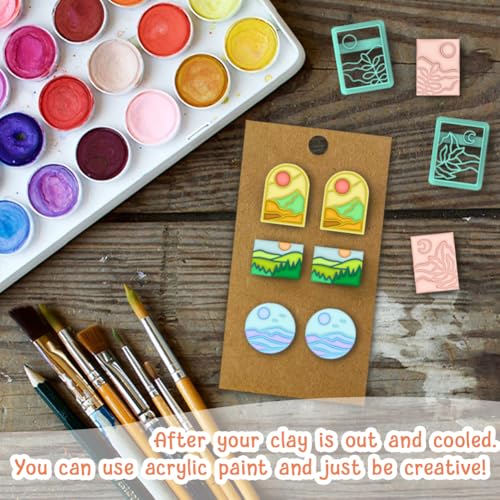 ACRNIGHEET Boho Clay Cutters - 16 Shapes Sun and Moon, Landscape Polymer Clay Cutters for Jewelry, Earring Making Kit With Storage Box - style: Sun and Moon Scenery theme (16 pcs)
