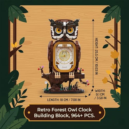 HJPLPXH Owl Clock Building Block Set, Working Clock Display Gift for Adult - color: Owl Clock