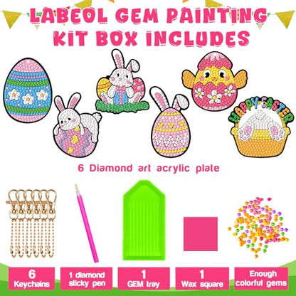 Labeol Diamond Art Kits for Kids with 5D Diamond Creat Your Own GEM Keychains Arts and Crafts for Kids Ages 8-12 Christmas Stocking Birthday Gifts for Kids 6+ - style: easter