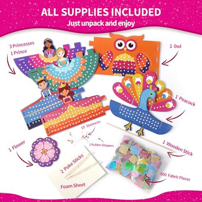 HENUIE Princess Poke Art Kit, Easy-to-Use Fun & Creative Mess-Free 3D Craft, 7 Stand-Up Figures, Pretend Play & Display, Educational Gift for Girls & Boys Ages 4–9 - style: Princess