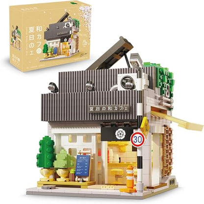 Summer Breeze Japanese Café Building Block Set, MOC Kyoto Street View with Lights, Japanese Architecture Construction Model, Gift for Adults(1108PCS) - style: Japanese Summer Coffee