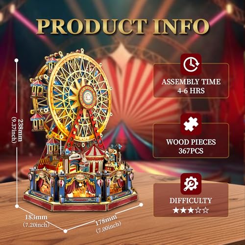 3D Wooden Puzzle Ferris Wheel DIY Miniature House Kit Music Box - color: Century Ferris Wheel