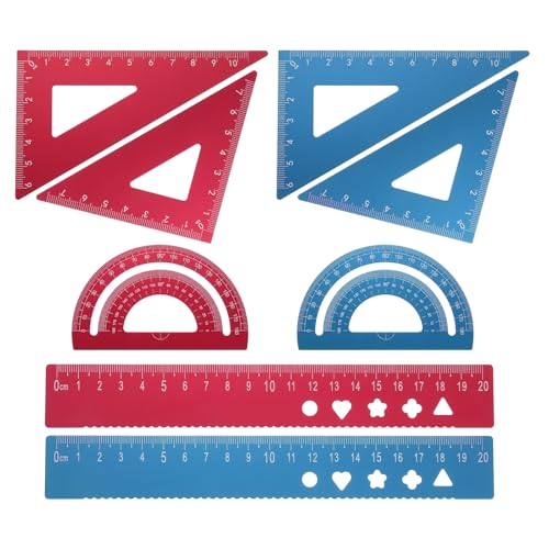 HARFINGTON 8pcs Triangular Ruler Set 20mm Aluminum Geometric Protractor Triangle Engineering Scale Drafting Ruler Kit for Office Home, Blue Red - size: 20mm