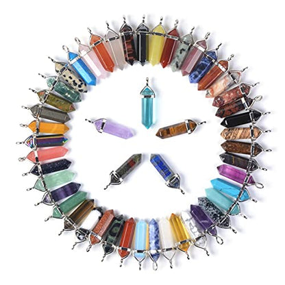 Justinstones Crystal Healing Hexagonal Point Chakra Reiki Pendant Beads Lot - color: 12pcs Mixed