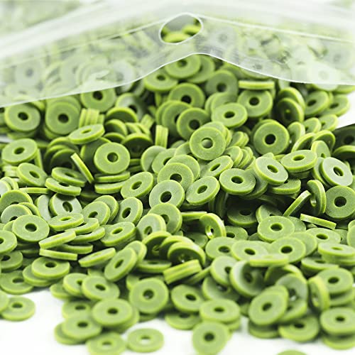 2000pcs Dark Grass Green Clay Beads for Bracelets Making, Flat Round Polymer Clay Beads 6mm Heishi Beads for Jewelry Making Earring Bracelets Necklace - color: Dark Grass Green 27