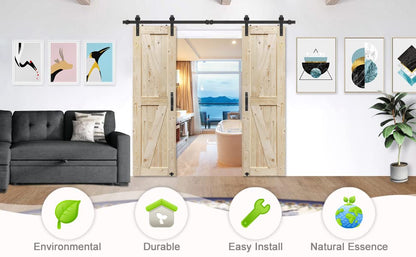 S&Z TOPHAND® 28in x 84in Unfinished British Brace Knotty Barn Door with Sliding Door Hardware Kit/Solid Wood/Sliding/Double Surfaces/A Simple Assembly is Required - size: 28x84in