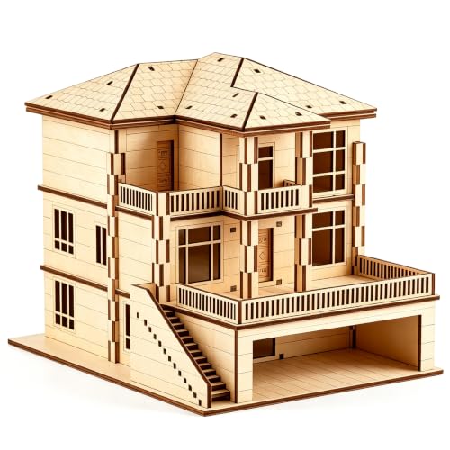 3D Wooden Puzzle for Adults DIY Miniature House Building kit Three Layer - color: Garden Wood Color 03