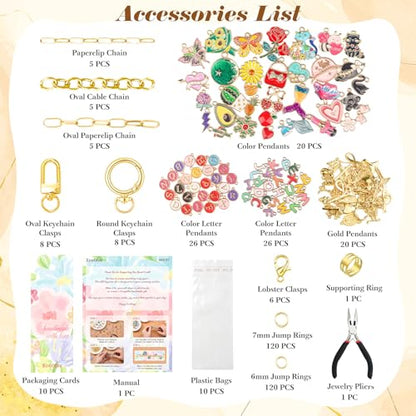 Ecoofor 400Pcs Charms Lip Gloss Keychain Making Kit, DIY Craft Supplies with Charms, Key Hooks, Jump Rings, Lobster Clasps, Chains & Tools, Jewelry Kit for Custom Keychains, DIY Handmade Gift - color: Gold - 400 Pcs Kit