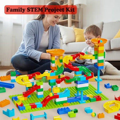 Anpcso Marble Run Building Blocks, 128 PCS STEM Toy with Toss Ring Game - style: with ring toss