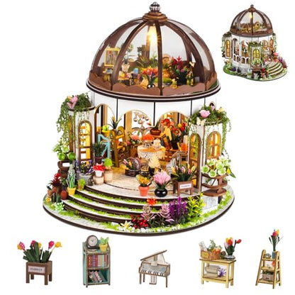 Hanging Garden DIY Miniature House Kit,Wooden Dollhouse with LED for Adults - style: Hanging Garden