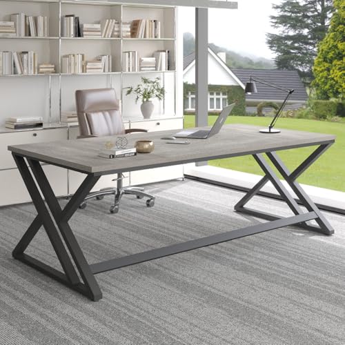 LVB 70.8" Long Office Desk, Modern Large Wood Metal Computer Desk Grey Oak - color: Light Grey Oak, size: 70 Inch