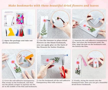 Cardstock Blank Bookmarks Set, 12 Pcs DIY White Craft Bookmarks for Pressed Flowers, Dried Floral Book Mark Making Kit with Pressed Flowers, Tassels, Book Marks for Dried Floral (Elegant Style) - style: Elegant Style