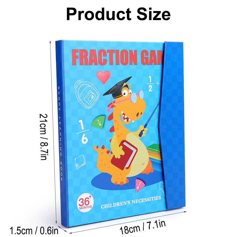 Magnetic Fraction Educational Puzzle, Magnetic Fraction Demonstration Book with Fraction Tiles & Circles, Fraction Manipulatives for Elementary School, Math Learning Skills for Kids