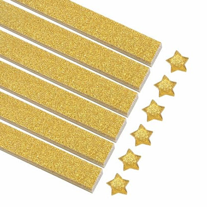 MECCANIXITY 200 Sheets Origami Paper Glitter Stars Papers Gold Fold Paper for Beginner Arts Crafts Projects,0.4 x 8.7 Inch - color: Gold