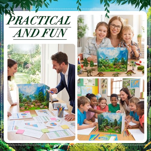 AmazingSpark 2 Set Dinosaur Diorama Box and Fake Grass Decor, Dinosaur Habitat Diorama Project Supplies Set, Cardboard Display Case Kit & Artificial Grass with Double Sided Tapes for DIY Crafts - style: Dinosaur