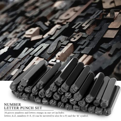 MOPFOL 36 Pcs 6mm Carbon Steel Letter Number Stamp Set - Metal Wood Leather Engraving Punch Tools with Carrying Case