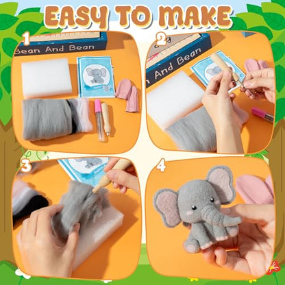 WATINC Needle Felting Kit - 5 Set Unique Different Cute Doll Wool Felt Needle Tools Foam Pad Instruction, DIY Home Decoration Craft Party Supplies for Art Work Starter Beginners (Wild Animal) - style: Wild Animal