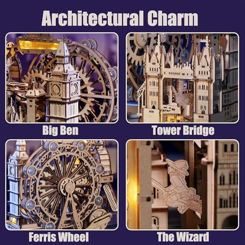 ROKR 3D Wooden Marble Run Puzzle for Adults, London Themed Mechanical Model Building Kits, 431 Pcs DIY Construction Toy, Brain Teaser Gift for Teens & Adults