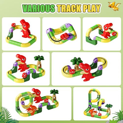 Dinosaur Magnetic Train Set Toys for Kids 3-5: 115PCS 3D Infinity Racer Cube Tracks Anti-Gravity Rail Electric Train Track Birthday Gifts Toys for 3 4 5 6 7 8 Year Old Boys Girl - size: Advanced Set(115PCS)