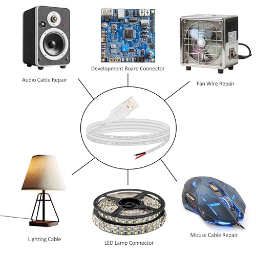 3.28ft White USB Pigtail Cable 5-Pack with Wire Connectors - color: Black, White