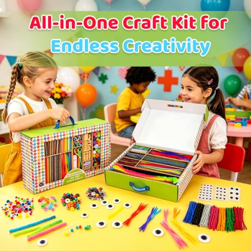Kid Made Modern Arts and Craft Kit – A DIY 3.8 Pounds of Hobby Craft Supplies & Materials Box for Creative Art Projects for Kids Age 4 5 6 7 8 9 10 11 & 12 Year Old Girls & Boys - color: Creative Essentials Kit