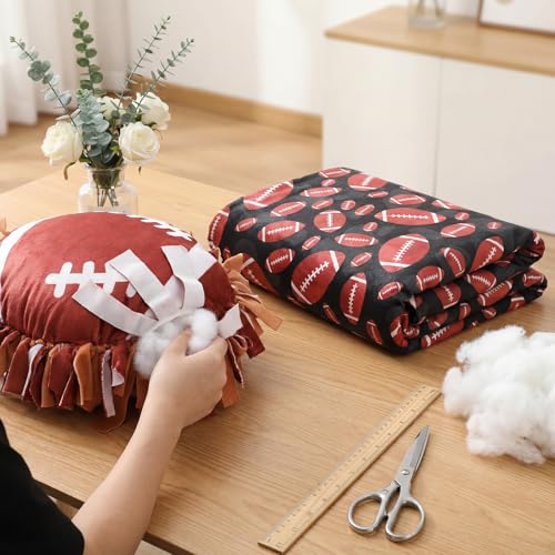 Vicenpal Set of 3 Football Tie Blanket & Pillows Craft Kit 57 Inch No Sew Fleece Blanket Kit Football Gifts Throw Crafts Tie Knot Quilt Squares Fabric Sports Ball Theme Decorations for Party - style: Football