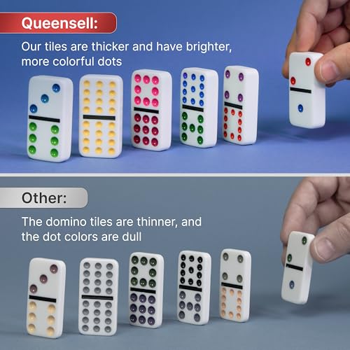 Queensell Mexican Train Dominoes Set with Jumbo Tiles – Double 12 Dominoes Set for Adults, 91 Tiles with Colorful Dots, Wooden Hub, Train & Aluminum Case - size: D12 Jumbo