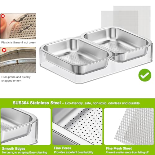 FANHAO Upgraded Visual Seed Sprouter Tray, Stainless Steel Soil-Free Cultivation Germination Tray with Acrylic Base, Healthy Microgreens Growing Kit for Indoors Sprouting Seeds, Grow Grass, Beans