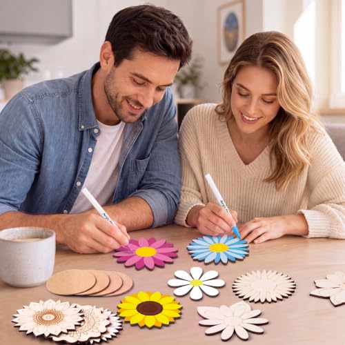Patelai 61 Pcs Flower Wooden Coasters Painting Kit for Adult, DIY Craft - style: Floral