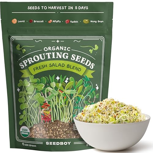 Seedboy Organic Sprouting Seeds 2 Pack Bundle - Salad Blend and Superfood Blend, 48 Servings (16oz)