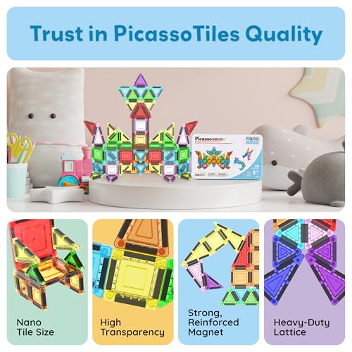 PicassoTiles Nano Magnetic Tiles Travel Set with Storage Tin, Kids Ages 3+ - color: 50pcs Mini With Case