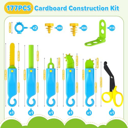 Cardboard Construction Kit for Kids, 173PCS Cardboard Tools Building Set for Family Team DIY Activities, Creative STEM Educational Toys, Easter Gifts for Kids