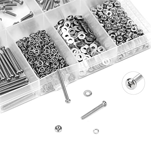 HELIFOUNER 560 Pieces M2 x 4mm /6mm /8mm /10mm /12mm /16mm /20mm, Phillips Pan Head Machine Screws, Metric Screws Bolts Washers Nuts Kit, 304 Stainless Steel - size: M2, style: Phillips Pan Head