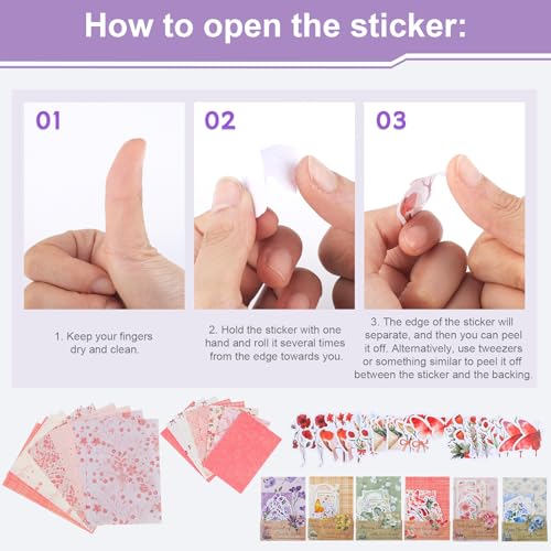 BESARME 480 Pcs Floral Scrapbook Paper and Junk Journal Stickers Set - color: Colorful floral