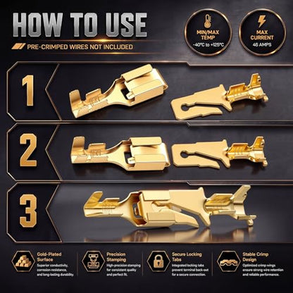 LEIFIDE 50 Pcs Electrical Terminals Kit Compatible with 56 Series, Gold - color: Gold