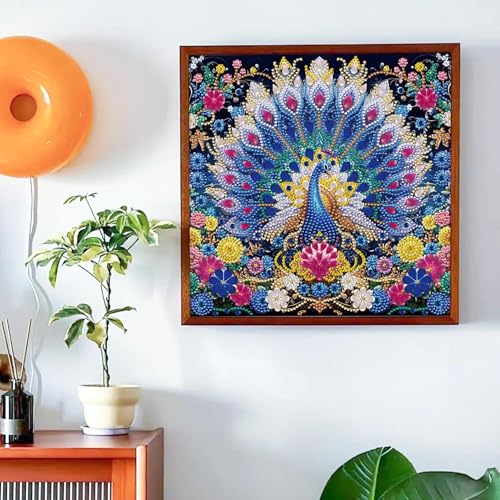 JATOK Diamond Art Kits for Adults, Peacock, Special-Shaped Gems - color: Amber