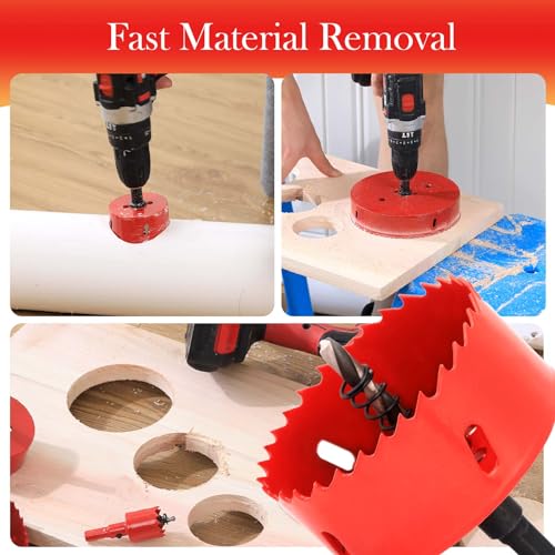Bi-Metal Hole Saw Kit - 9 Pcs General Purpose Hole Saw Drill Bits, Sizes 3/4" to 3", HSS Hole Cutter with Arbor & Pilot Bit - Ideal for Wood, Plywood, Cornhole, Ceiling, and Drywall - size: 19-76mm