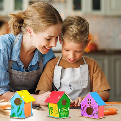 Juexica 15 Pcs DIY Wooden Birdhouse Kit for Kids to Paint Craft Art Cute - color: Cute