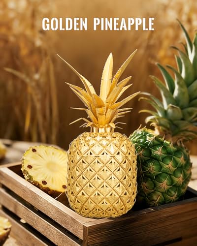Piececool 3D Metal Puzzles Golden Pineapple Model Kits for Adults Assembly DIY Model, Desk Decor