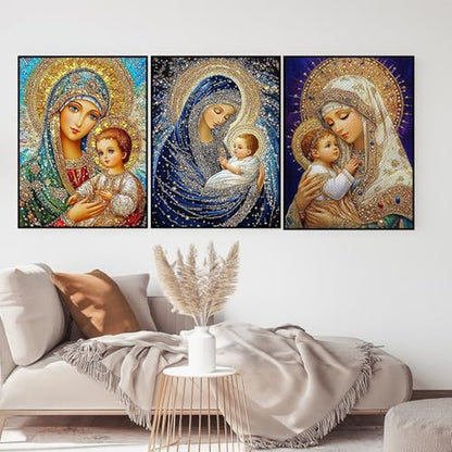 3 Pack Virgin Mary Diamond Art kits for Adults Beginners 12x 16 Inch - color: KM09+KM10+KM11-1