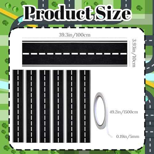 6 Pcs Christmas Race Party Decorations 39"x4" Racetrack Felt Roadway Mat for Cars with Double-Sided Tape, Christmas Village Road for Wall Floor Decoration, Car Themed Birthday Decor - style: Curved