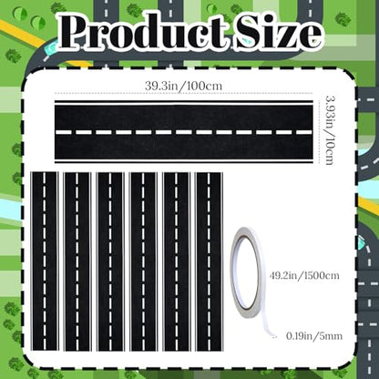 6 Pcs Christmas Race Party Decorations 39"x4" Racetrack Felt Roadway Mat for Cars with Double-Sided Tape, Christmas Village Road for Wall Floor Decoration, Car Themed Birthday Decor - style: Curved