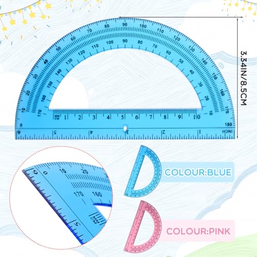 EBOOT 2 Pack Clear Plastic Protractor 180 Degrees 6 Inch,Pink, Blue - color: Pink, Blue